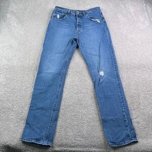 Levis Jeans Womens 31 Blue 501 Straight Leg Button Fly Distressed Stretch Denim
